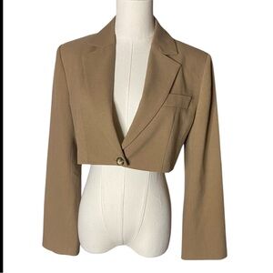 XIAOLI Tan/Camel Wool Blend Cropped Blazer Jacket Size Small NWOT
